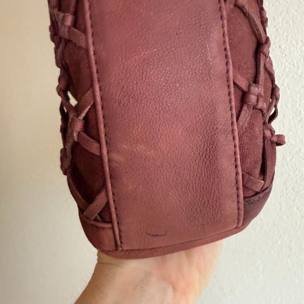 Pour La Victoire Knotted Leather & Canvas Satchel Shoulder Bag in Oxblood & Gold - Picture 14 of 15
